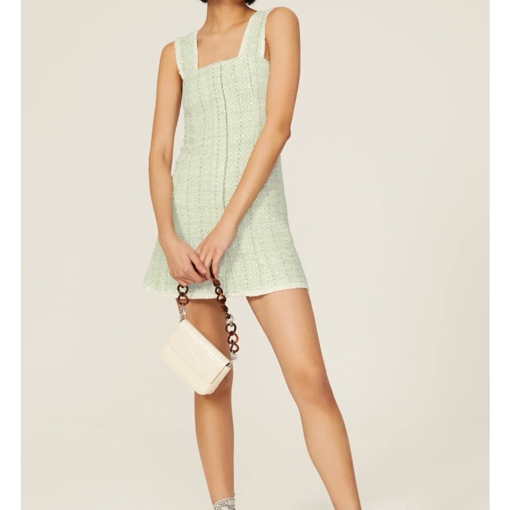 MAJE
METALLIC MINT BOUCLE-TWEED MINI DRESS